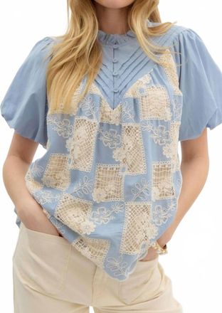 Entro Madeline Crochet Yoke Blouse In Blue
