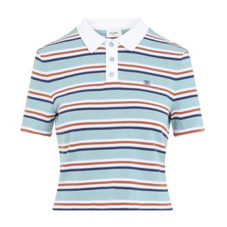 Celine Celine, Tops, Dames, Blauw, S, Katoen, Polo Trui van Gestreept Katoen