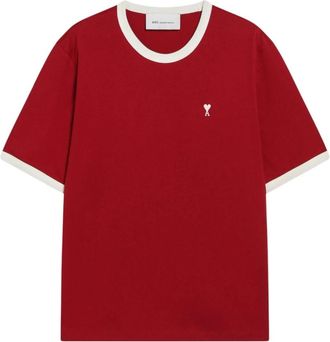 Ami Quota Tweekleurig T-shirt - Heren - T-shirts - Rood - M - Katoen - Tops