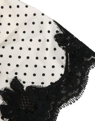 Dolce & Gabbana Womens White Polka Dot Lace-Trimmed Camisole Top Underwear Black And Elastane Silk