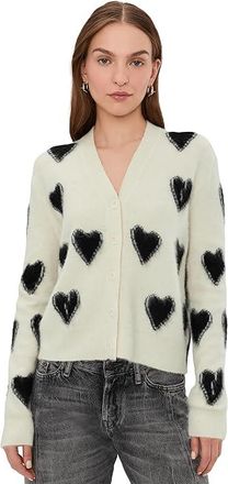 AllSaints Scatter Heart Cardi Womens Sweater Chalk White/Black : LG (US 10-12), Elastane/Polyamide/Wool
