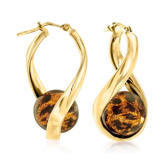 Ross-Simons Italian Leopard-Print Murano Glass Bead Twisted Hoop Earrings in 18kt Gold Over Sterling