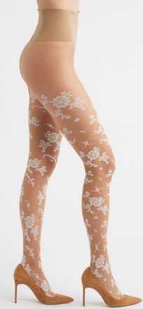 Free People Flocked Floral Tights in White at Nordstrom, Size Medium