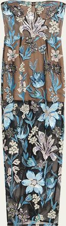 Bronx and Banco Dahlia Strapless Sequined Floral Tulle Gown