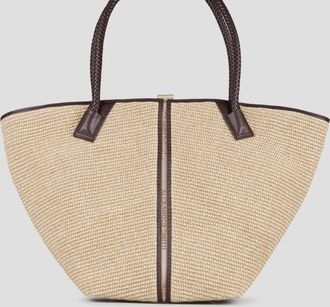 Alexander Smith Lauren Large shoulder bag in beige rafia and brown woven handle