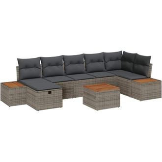 vidaXL Garden Sofa Set with Pillow 8 pcs Grey Poly rattan vidaXL