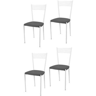 Tommychairs Tommychairs 4 Sillas Elegance Acero Blanco Asiento Polipiel Gris Oscuro