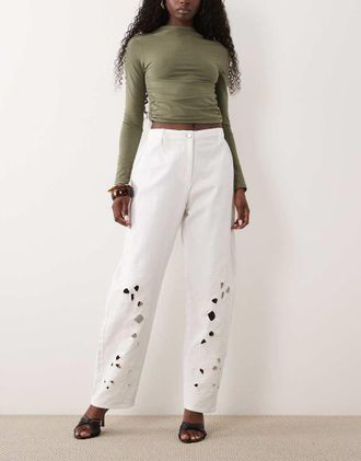 Asos pantaloni barrel con taglio laser e cut-out bianchi-Bianco