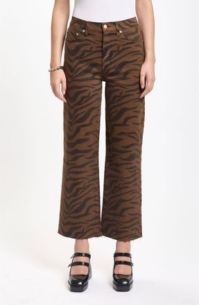 Daze Pleaser Zebra Stripe Crop Wide Leg Pants in Desert Zebra at Nordstrom, Size 31