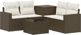 vidaXL Juego De Sof&aacute; 6 Uds. Marr&oacute;n Y Crema Blanca Vidaxl