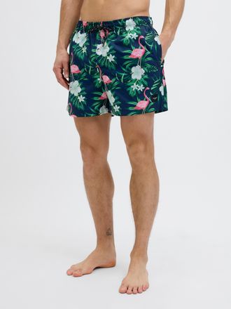 Jack & Jones Badeshorts JACK & JONES JPSTMAUI Badeshort mit Print und elastischem Bund f&uuml;r Komfort, Herren, Gr. XS, N-Gr, blau (navy blazer), Web, Polyester, gemus