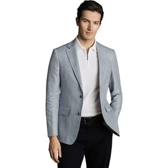 CHARLES TYRWHITT Linen Cotton Slim Fit Jacket in Mid Blue at Nordstrom, Size 46