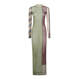 Jean Paul Gaultier Maxi Dresses, female, Multicolor, Size: M Patchwork Print Long Sleeve Mesh Body-Con Dress