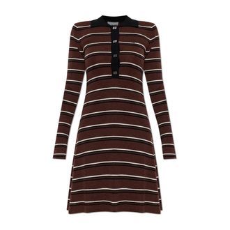 Ganni Kleedjes, Dames, Bruin, XS, Wol, Polo Jurk in Gestreept Merino
