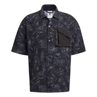 adidas Mens adidas originals SS22 Full Print Pattern Casual Short Sleeve Black Shirt HS9471