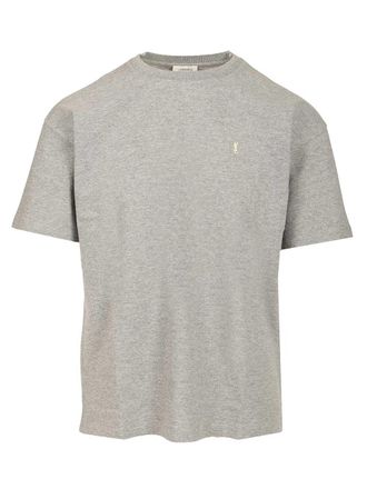 Saint Laurent Cassandre In Piqué T-Shirt Grey-Uomo