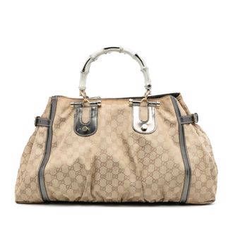 Gucci Pre-owned Womens Gg Canvas Bamboo Dialux Pop Tote - Tan Textile - One Size