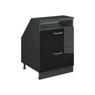 Vicco Armario De Cocina Para Techo Inclinado R-line, Negro Brillo Intenso, 60 Cm Con 2 Cajones, Carcasa 60 Cm De Profundidad, Vicco