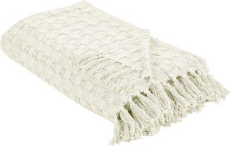 Beliani Beliani - Colcha Manta Decorativa Con Flecos Algod&oacute;n Blanco 200 X 220 Cm Bere