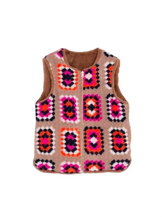 Vilagallo Womens Reversible Crocheted Vest In Camel