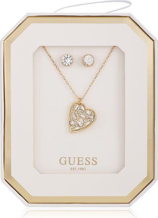 Guess Heart Pendant Necklace & Stud Earrings Set in Gold at Nordstrom Rack