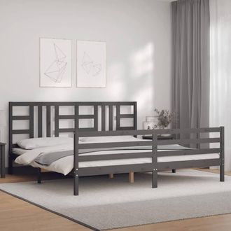 Berkfield Home Beautiful Bed Frame with Headboard Grey 200x200 cm Solid Wood