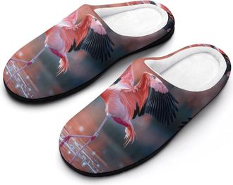 Generic Flamingo in Water Funny Mens Cotton Slippers Soft Non-Slip Rubber Sole House Slipper Indoor Outdoor