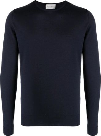 John Smedley Midnight Blue Merino Wool Crew-Neck Sweater - Heren - Ronde hals truien - Blauw - 2XL - Wol - Truien & Vesten