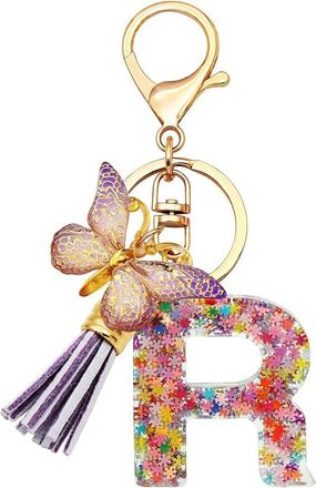 Generic Alphabet exquisite small gift charms keychains, handbag charms, car accessories, butterfly tassel keychains (R)