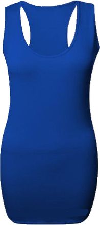 Generic Ladies Womens Long Racer Back Body-con Muscle Vest Gym Top UK Sizes 8-18 (Blue, M/L 12-14)