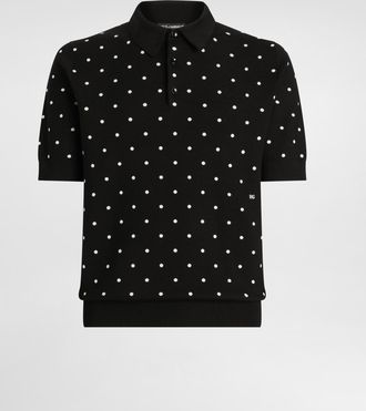 Dolce & Gabbana Silk Polo-shirt With Jacquard Polka-dot Detailing - Man Sweaters And Cardigans Multi-colored 44