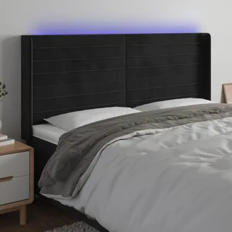 vidaXL Cabecero Con Led De Terciopelo Negro 163x16x118/128 Cm Vidaxl