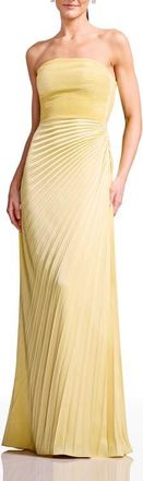 Dress The Population Kinley Accordion Pleat Strapless Evening Gown in Butter Yellow at Nordstrom, Size Xx-Small