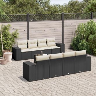 vidaXL Set De Sof&aacute;s De Jard&iacute;n 8 Piezas Y Cojines Rat&aacute;n Sint&eacute;tico Negro Vidaxl