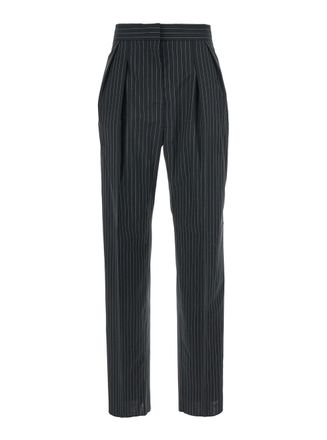 Max Mara Striped Virgin Wool Trousers - Black