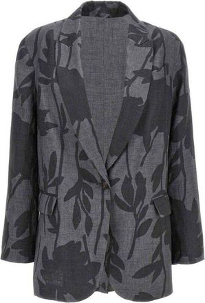 Brunello Cucinelli Grey Linen Floral Blazer, Brand Size 46 (US Size 12)