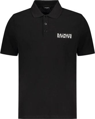 Balmain Black Cotton Polo Mens Shirt
