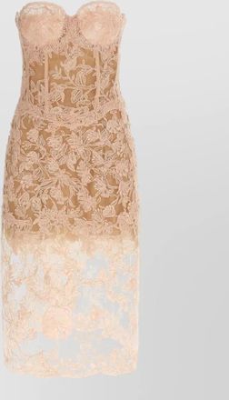 Ermanno Scervino strapless floral lace midi fitted dress