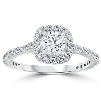 Pompeii3 1 1/5ct TW Diamond Cushion Halo Engagement Ring 10k White Gold