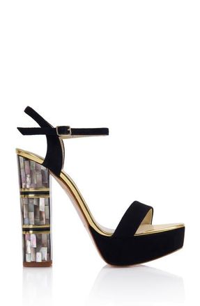 Freya Rose Jito Ankle Strap Pearl Heel Sandal in Black at Nordstrom, Size 36