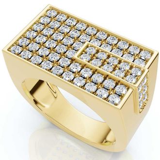 Pompeii3 Mens 1CT Diamond Rectangle Cluster Ring 10k Yellow Gold