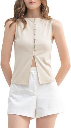 Lush Rib Sleeveless Button-Up Top in Taupe at Nordstrom Rack, Size X-Small