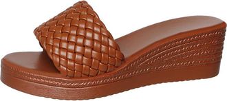 Generic Womens Open Toe Wedge Platform Espadrilles Slide Sandals Fashion Braided Slip On Summer Bohemia Beach Shoes (7.5,Brown)