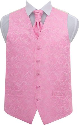 DQT New Paisley Baby Pink Mens Waistcoat and Cravat Set - 38