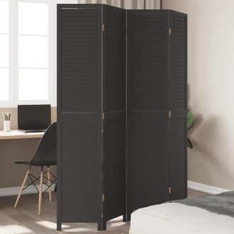 vidaXL Biombo Separador De 4 Paneles Madera Maciza Paulownia Negro Vidaxl