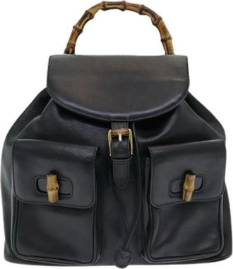 Gucci Pre-owned Vintage bamboe rugzak - Dames - Vintage Rugzakken - Zwart - ONE Size - Bamboe - Vintage
