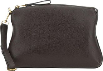 Borsalino Dark Brown Drummed Leather Large Pochette Clutch