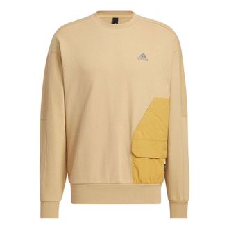 adidas Mens adidas Logo Printing Pattern Splicing Round Neck Long Sleeves Khaki HP1382
