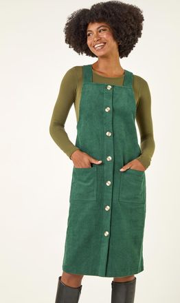 Roman Corduroy Pinafore Midi Dress