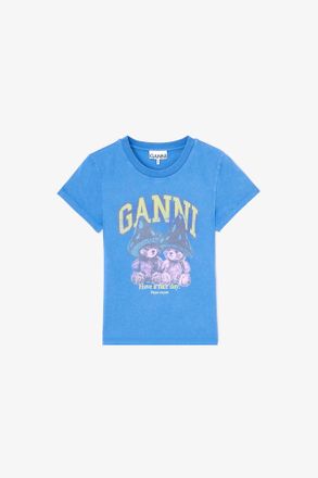 Ganni Blue Baby Fit T-shirt with Mushroom Teddy - Size XXS Recycled Cotton